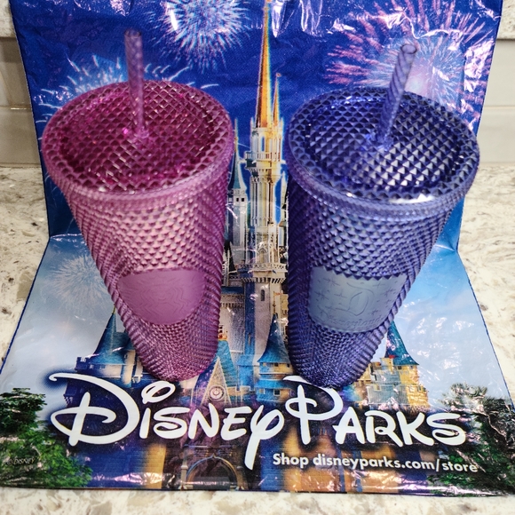 SET of 2 Disney Parks 50th Starbucks Studded Tumbler Cup Pink Blue Iridescent - Picture 4 of 11